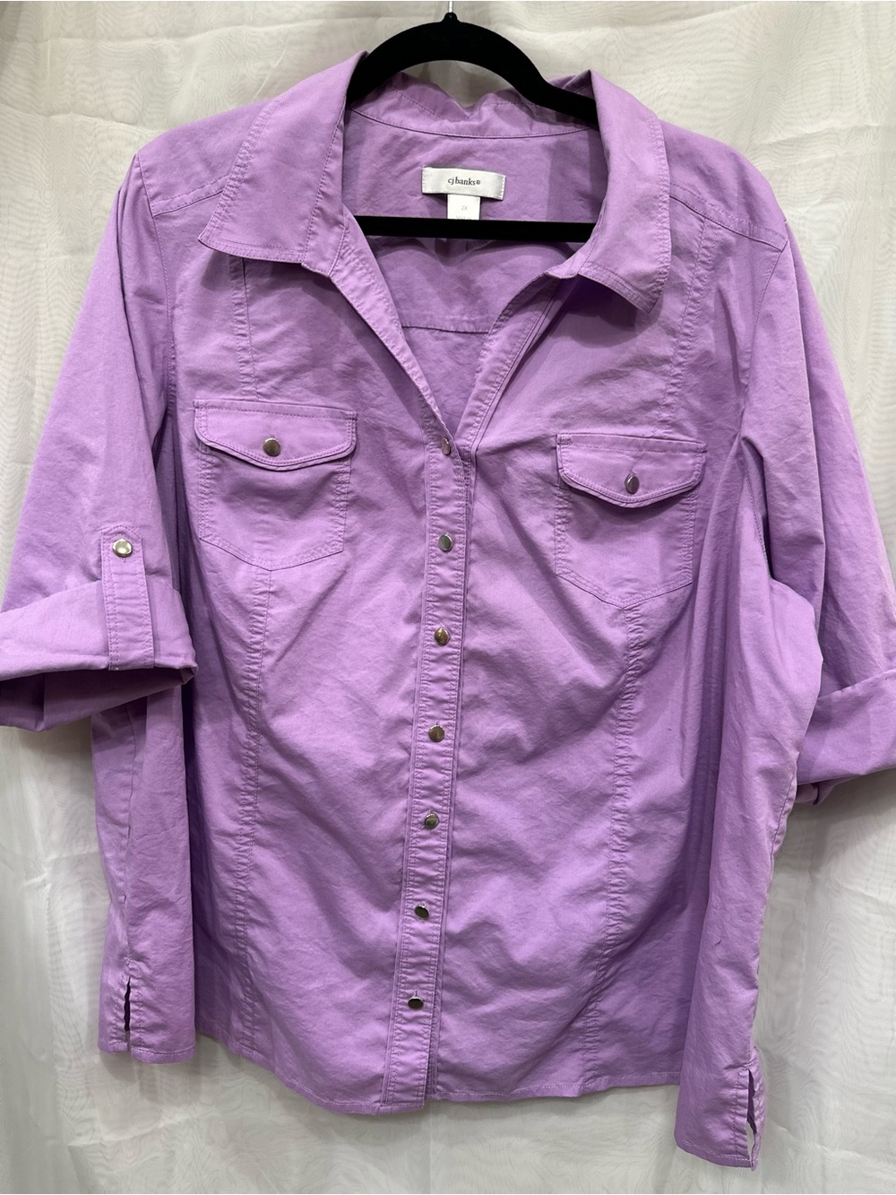 CJ Banks Lavender Snap Button-Down Women’s 3/4 Sleeve Shirt